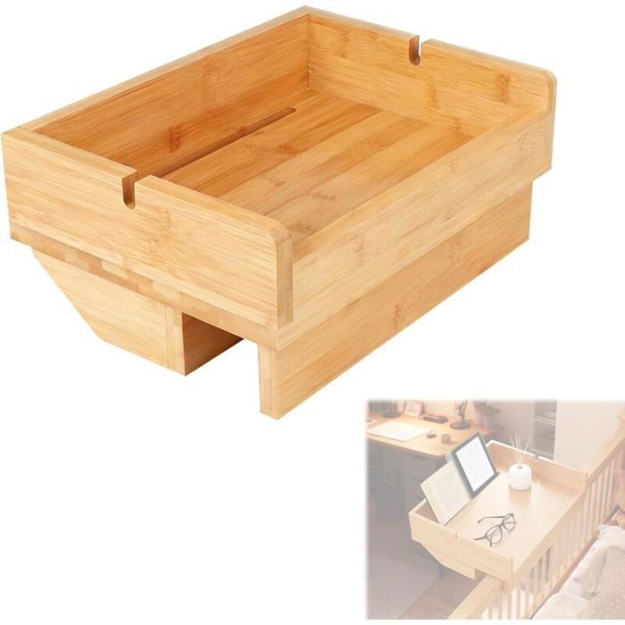 Table chevet suspendue bambou – Étagère murale sans perçage – Plateau lit mezzanine – Bois avec fente câbles