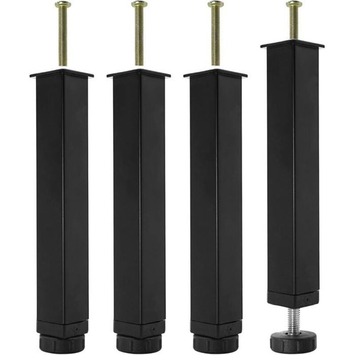 4pcs pieds de lit –– Acier réglable 25-27cm – Antidérapant sans perçage – pour canapé armoire et meuble – Noir