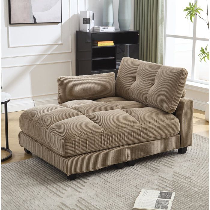Fauteuil lounge 1 place en velours côtelé kaki 140 x 112 x 81 cm avec 3 porte-gobelets poche latérale et USB