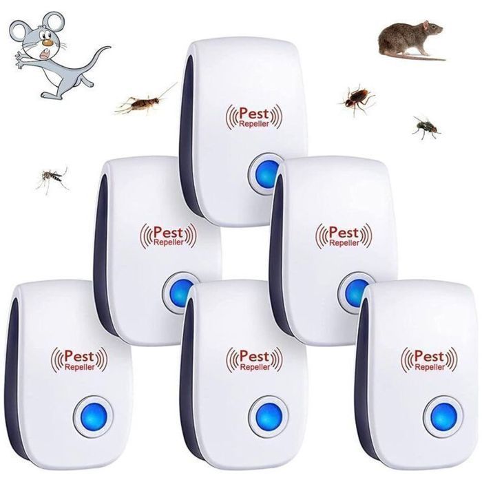 6pcs Répulsif anti nuisibles ultrasons - Couverture 75 110 m² Sans danger pour humains et animaux - Intérieur maison et bureau