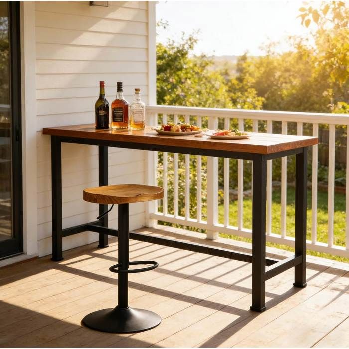 Tabouret de bar pivotant EVRYAE hauteur reglable 59-83 cm assise en bois massif avec repose-pieds