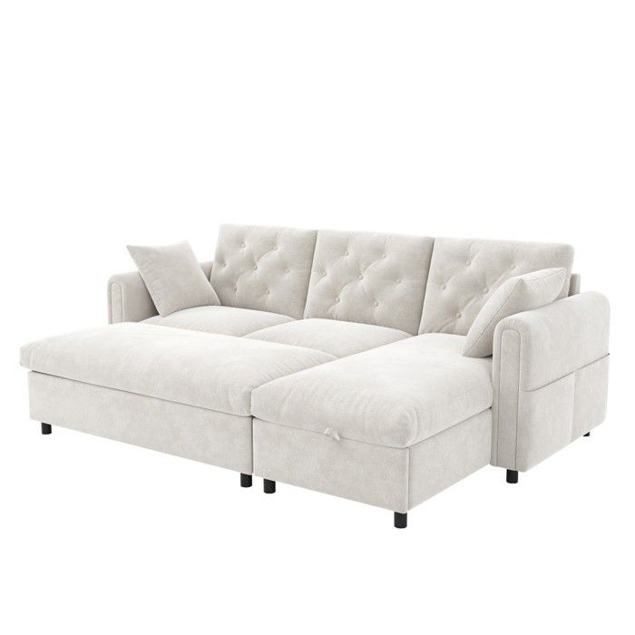 Canapé Moderne Beige En Velours Méridienne Réversible Et Repose-pieds Avec Rangement Poches Dossier Capitonné 219x131x86cm Canapé Moderne Beige En Velours Méridienne Réversible Et Repose-pieds Avec Rangement Poches Dossier Capitonné 219x131x86cm