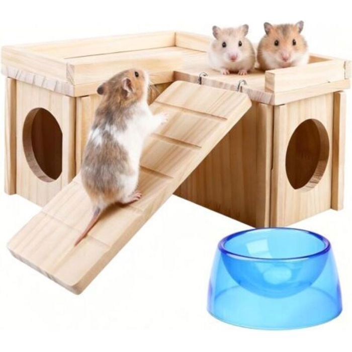 Maison pour cochons dInde en bois à plusieurs étages avec rampe et plate-forme - Maison amovible en bois à plusieurs compartiments