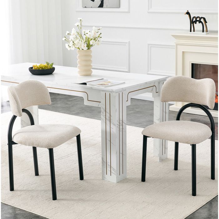 HOMVRA Lot de 2 chaises de salle à manger en tissu beige assise et dossier rembourrés structure en métal noir