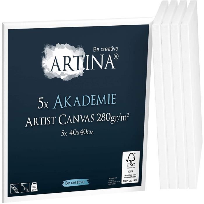 Artina Toile Peinture Premium Lot de 3 Châssis Bois pour Toile Stable de qualité supérieure 40x50cm 100% de Coton Toile Vierge 3 Fois Peinte au préalable 380 g/m² 