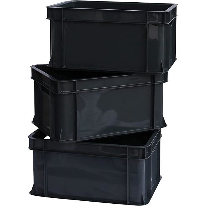 Lot de 3x Bac de rangement empilabl 29L - 41,3x34x24,4cm, Anthracite ...