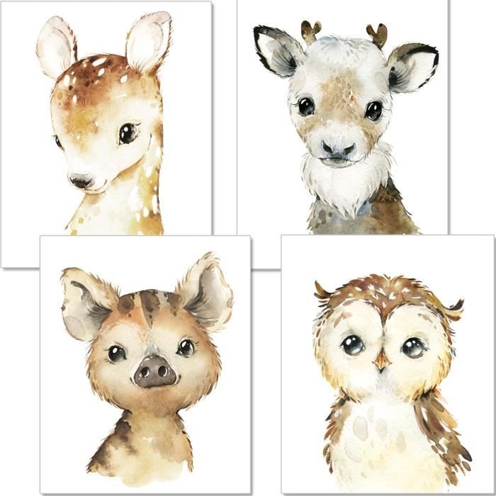 Jeu De 4 Posters Pour Chambre De Bebe D Enfant Affiche Les Animaux De La Foret Fille Garcon Fille Idin Mage Hibou Cer 6 Cdiscount Maison