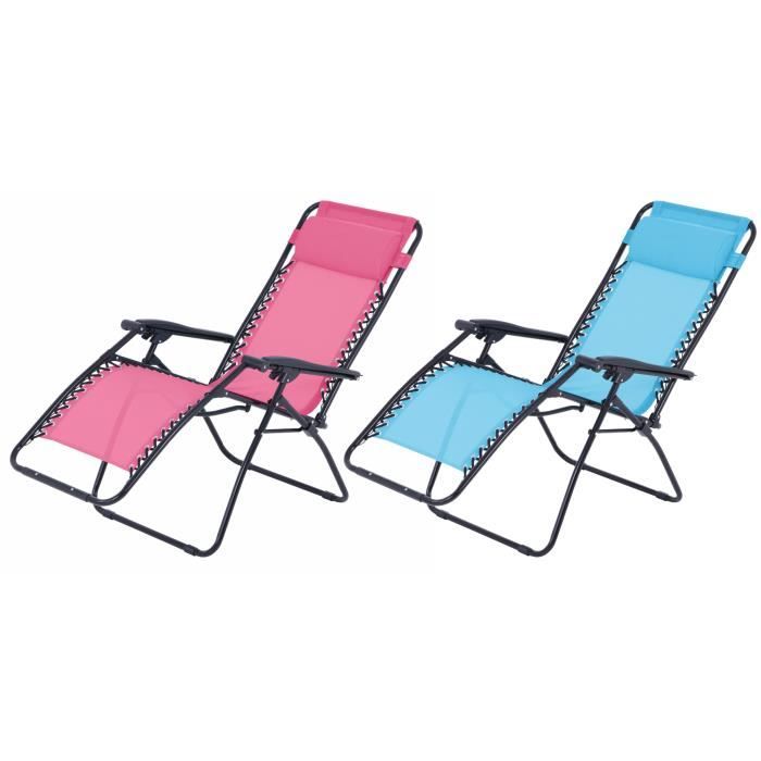Lot de 2 fauteuils relax de jardin - O'Colors - Rose - Multi positions - Pliable