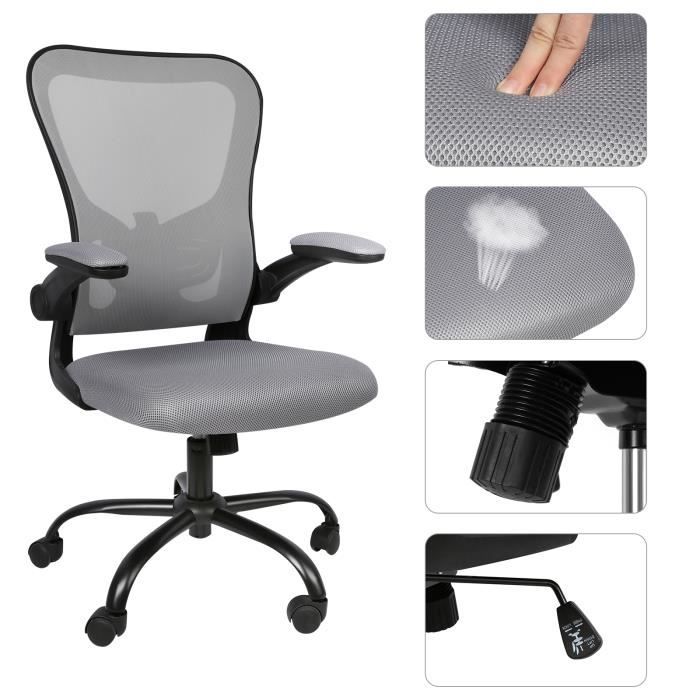 chaise de bureau fauteuil ergonomique keluodae - gris clair - rotation à 360°