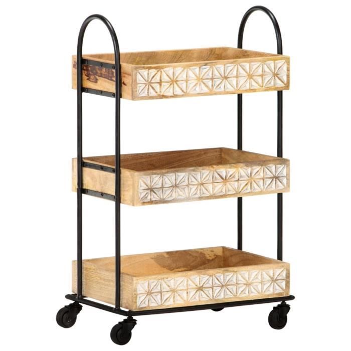 Chariot De Cuisine 3 Niveaux Inox - Roulante De Service 96,5x55x90 Cm
