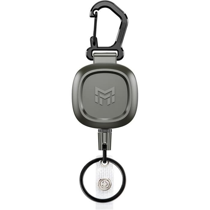 MNGARISTA Porte-Clés Rétractable Métal Robuste - Cordon 80 Cm, Mousqueton Solide, Charge Max 227 G, Idéal Badges & Clés