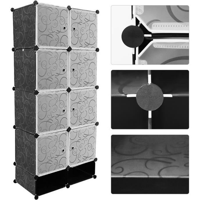 Armoire de Rangement en Plastique 5 Couches 2 Rangées avec Tringle à