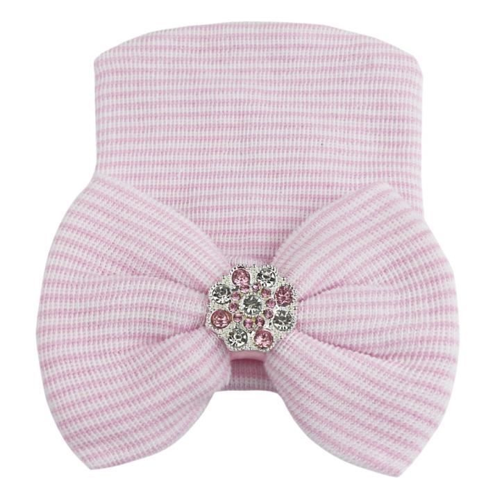 Rose Et Blanc Bonnet Pour Bebe Fille Nouveau Ne Chapeau Noeud Papillon A Rayures Vetements Chapeaux