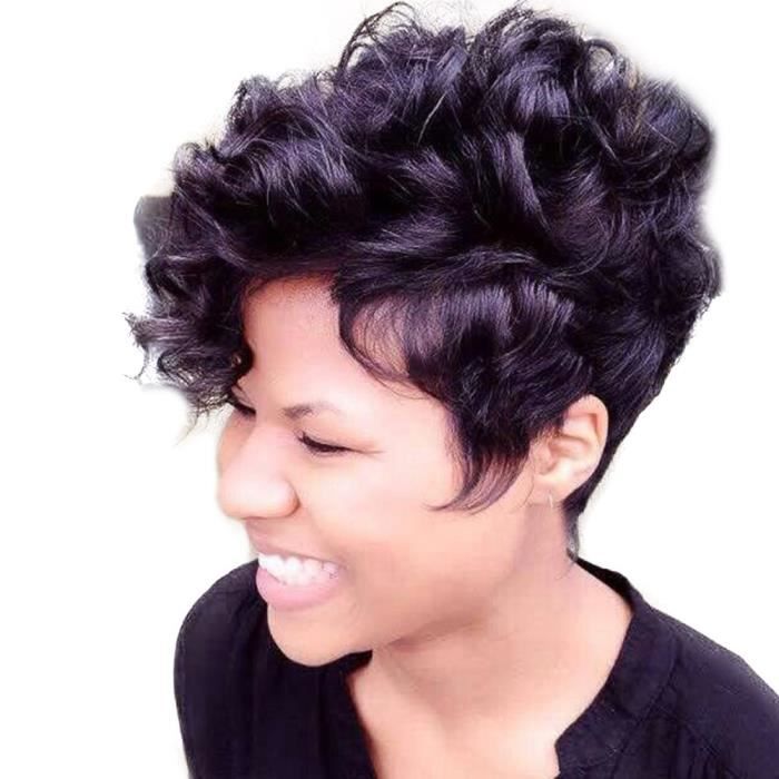 Femmes Court Boucles Avant Noir Coiffure Perruques De Cheveux