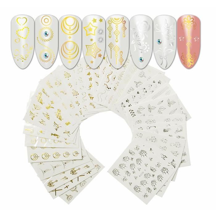 30pcs Ongles Eau Sticker Dor Plume Dargent Fleur Araignée Nail Design Set Decal At Hu1946