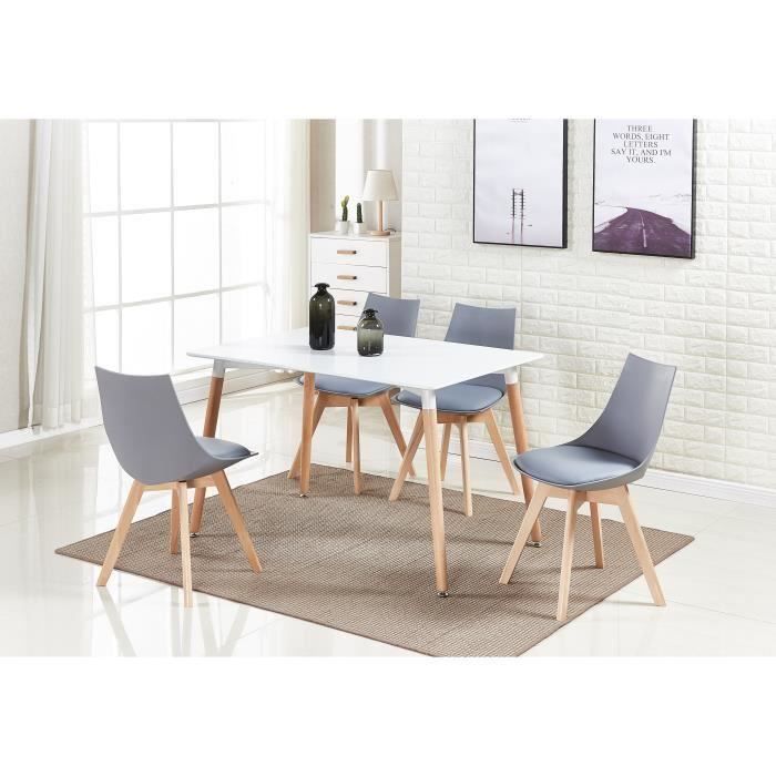 Ensemble De Salle A Manger Lanzo Table Blanche 4 Chaises