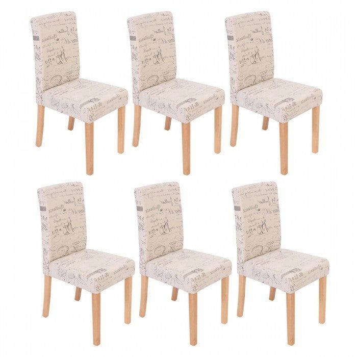 lot de 6 chaises de salle à manger en tissu crème imprime pieds clairs