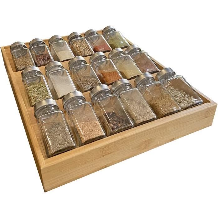 Tagère à épices en bambou - Boîte de rangement inclinée pour pots d'épices,  tiroir de cuisine, salle à manger [35] - Cdiscount Maison