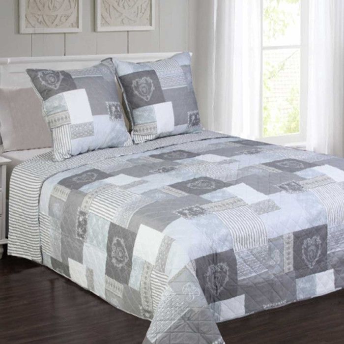 ALPES BLANC  - Couvre lit Courchevel Gris 230x250 + 2 taies 65x65 