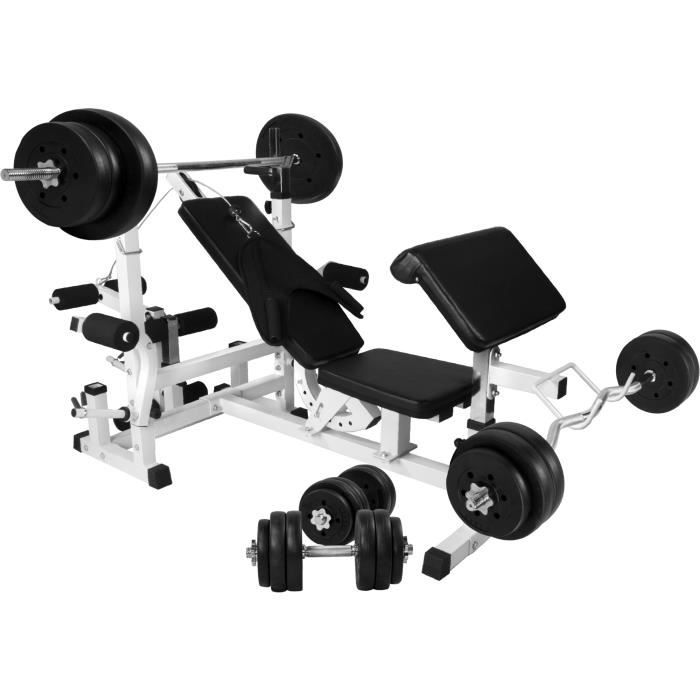 Banc de musculation universel Blanc GS005 avec supports et set d'haltères 97,5 KG