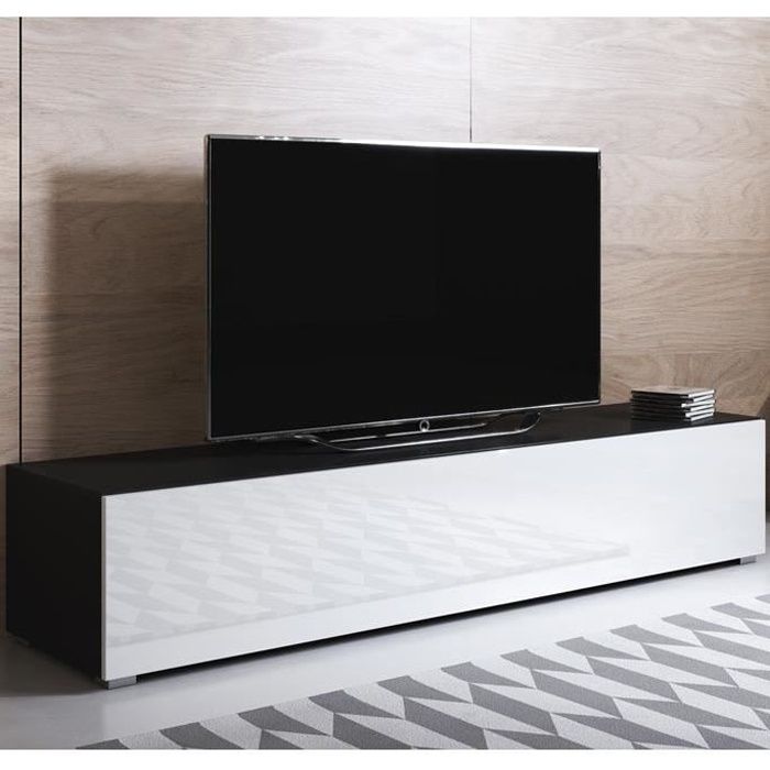 Design Ameublement - Meuble TV LUKE H2 Sur pieds plastique 2 cm - Noir et Blanc Brillant - 160x32x40cm Design Ameublement - Meuble TV LUKE H2 Sur pieds plastique 2 cm - Noir et Blanc Brillant - 160x32x40cm