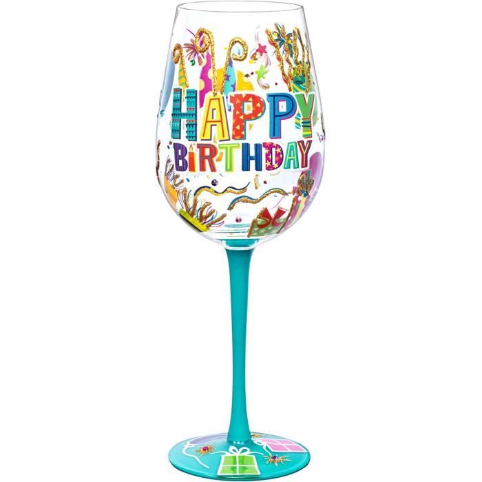 Verre A Vin Peint A La Main Joyeux Anniversaire Verre Vin Rouge 42cl Cadeau Personnalise Pour Famille Et Ami La Cave Cdiscount