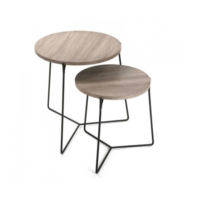 Set De 2 Tables Basses Gigognes Rondes Bois Et Metal Noir 0 000000
