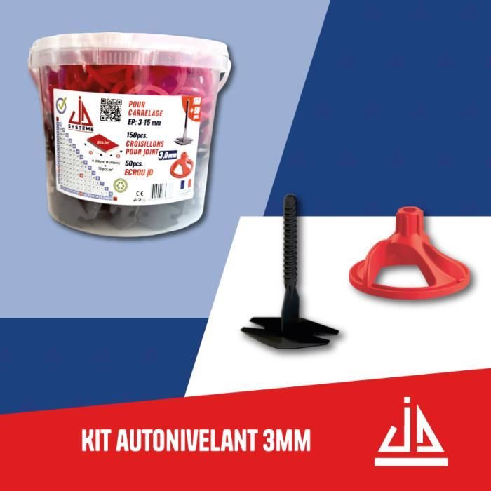 Kit 100 Croisillons Carrelage 3mm Auto-nivelants + écrous + Poignée - Pour Joints Réguliers