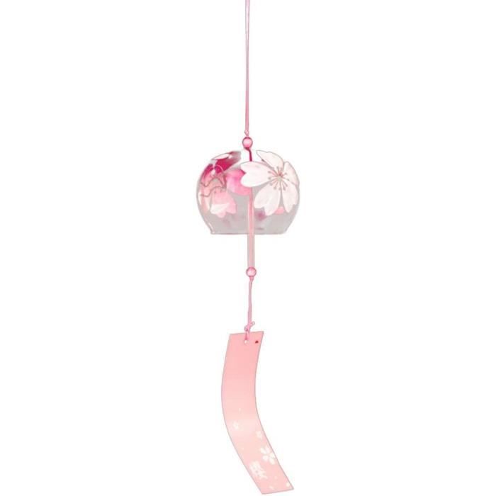 Carillon à Vent Japonais Furin En Verre Peint à La Main - Motif Fleur Rose - Fabriqué Au Japon