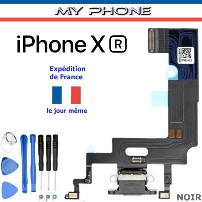 ***Connecteur de CHARGE pour APPLE IPHONE XR NOIR + Microphone Dock Port micro USB Nappe Flex + Kit 8 outils