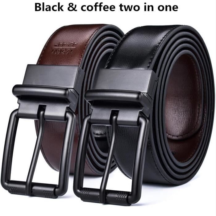 120 cm taille 105 cm 1506bk kou bk cafe Ceinture reversible en cuir pour hommes boucle a rouleau en Je Cdiscount Sport