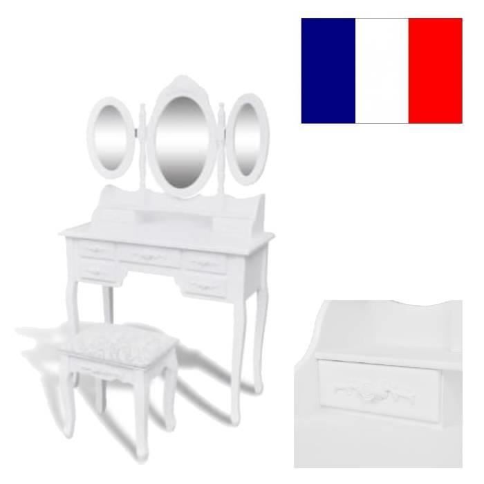 75 x 40 x 139 CM Coiffeuse avec Lumière LED et Tabouret, Miroir Ovale Table  de Maquillage à 3 Tiroirs Lampe Blanche Romantique - Cdiscount Maison