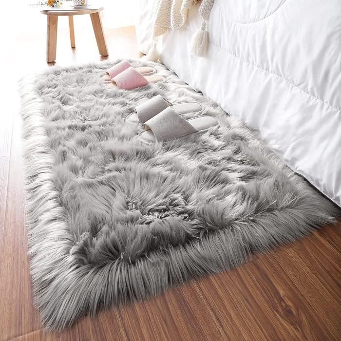 Tapis Fausse Fourrure, Tapis Peau De Mouton, Descente De Lit 60 x 160 cm, Blanc Tapis Shaggy Pouf Fourrure pour Chambre, Canap [498] - Maison