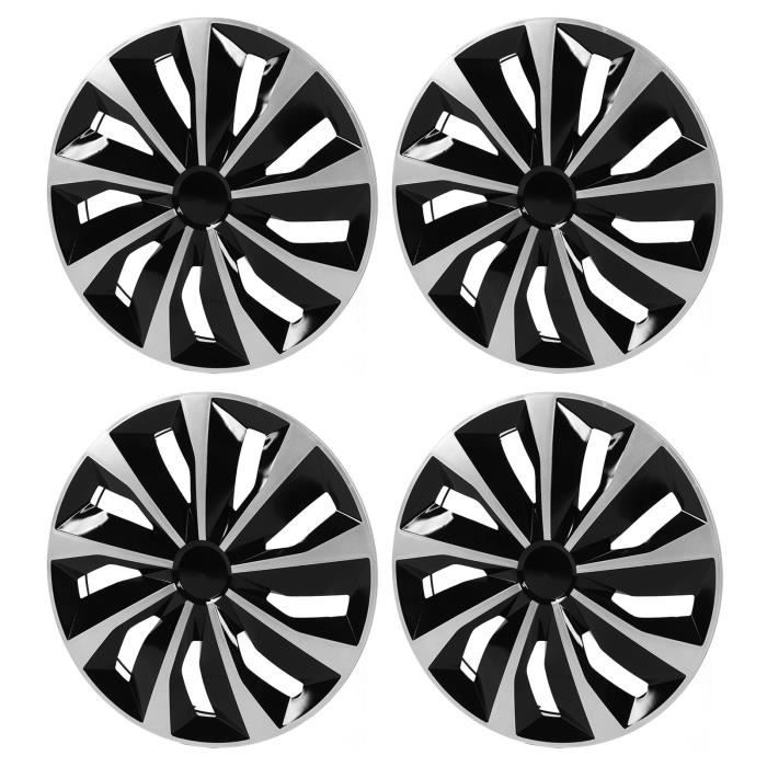 Enjoliveurs Universels 15 Pouces - 4 Pièces, Fixation Par Clips, ABS Noir, Pour Jantes Acier - 6