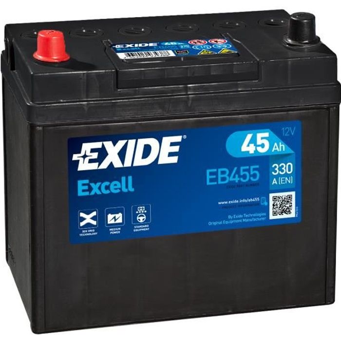 BATTERIE EXIDE EXCELL B24 12V 45AH 330A 237X127X227 +G EB455 - Cdiscount  Auto