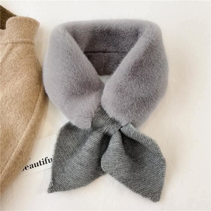 CurieuxÉcharpe en peluche tricotée en fausse fourrure de lapin pour femme épaisse coupe vent
