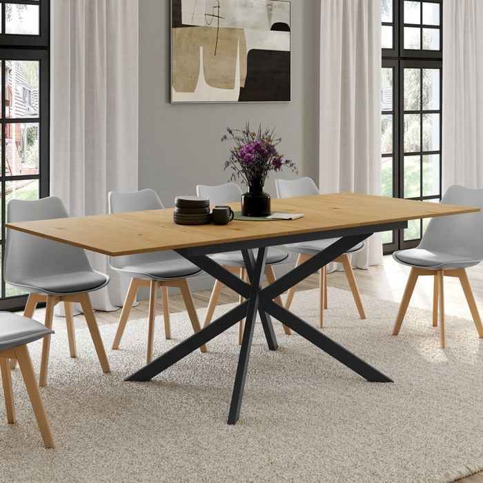 Table à Manger Extensible IDMarket June - 120 à 160 Cm - Bois Et Noir - 4 à 8 Personnes - Parfaite Pour Salle à Manger