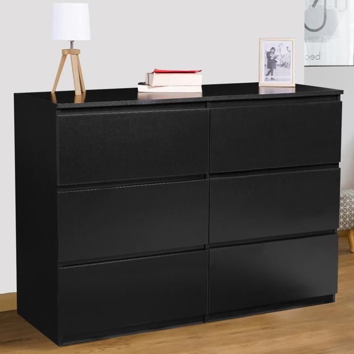 IDMARKET Commode 6 tiroirs TOMI 110 cm bois noir IDMARKET Commode 6 tiroirs TOMI 110 cm bois noir