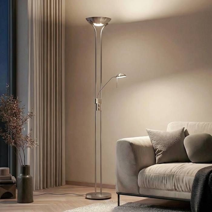 Lampadaire à éclairage indirect ampoules LED - Lindby - lampadaire salon - - nickel satiné blanc