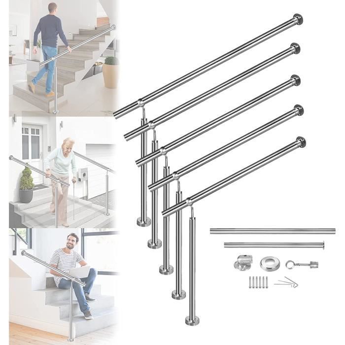LARS360 Main courante en acier inoxydable Rampe d'escalier Main courante murale Pour l'intérieur et l'extérieur Escalier 180x90cm