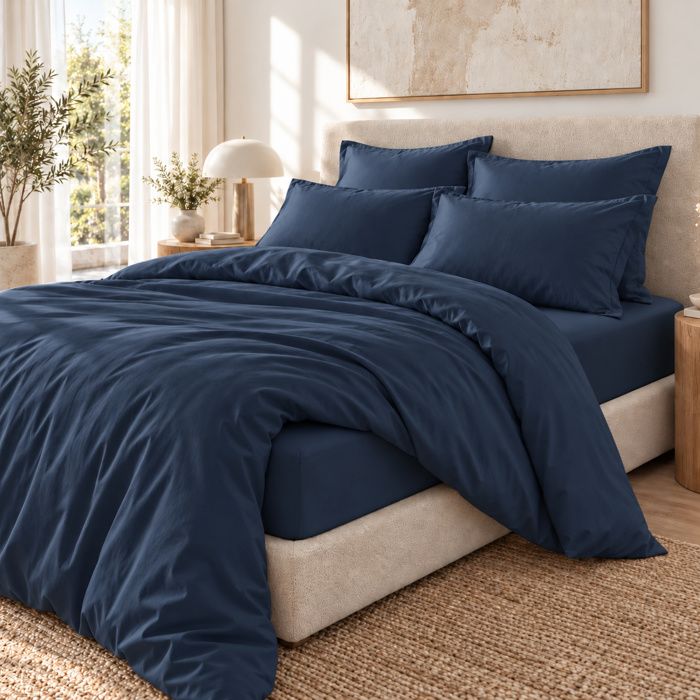 Parure de lit 240 x 220 cm 100% viscose de bambou 120 fils SALOMÉ Minuit + drap-housse 140 x 190 cm