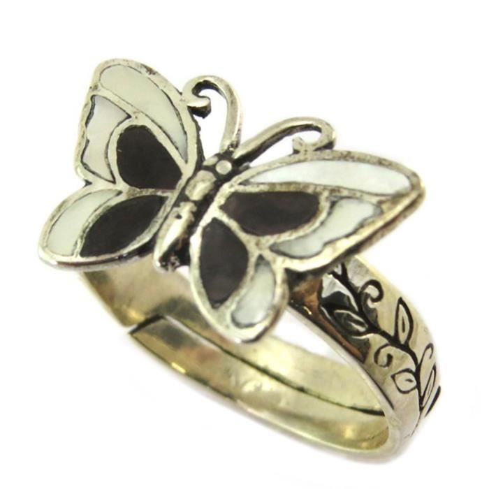 Bague Argent Massif Papillon Viceroy - Zirconiums Sur Fond Noir, Taille 59, Fabriqué En France