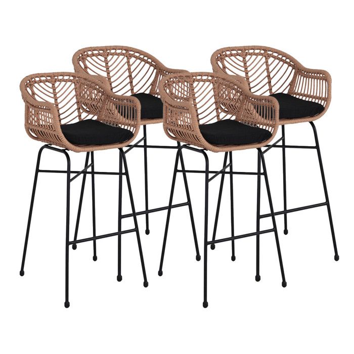 Rosano - lot de 4 tabourets - effet rotin - couleur bois et noir - Noir / Bois