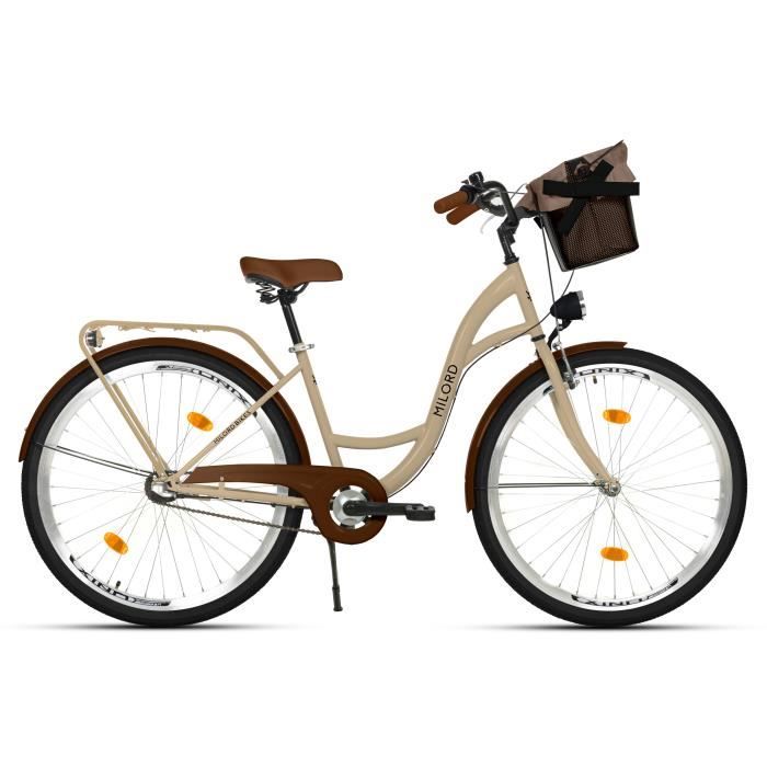 Velo de ville 26 Femme 3 vitesses Shimano Marron 46 cm MILORD Avec panier en metal Cdiscount Sport
