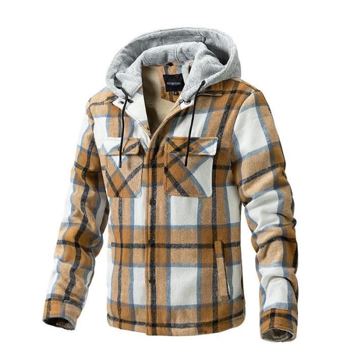 Veste Hiver Homme Carreaux À Capuche Chaude Doublé Polaire Casual Veste  Epaisse Multi Poches Automne-Hiver Jaune - Cdiscount Prêt-à-Porter