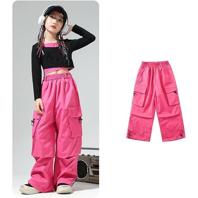 Pantalon Cargo Adolescente Enfant Fille 3 14 Ans Ample Pantalon Fille Large Taille Elastique avec Cordon De Serrage Printemps rose
