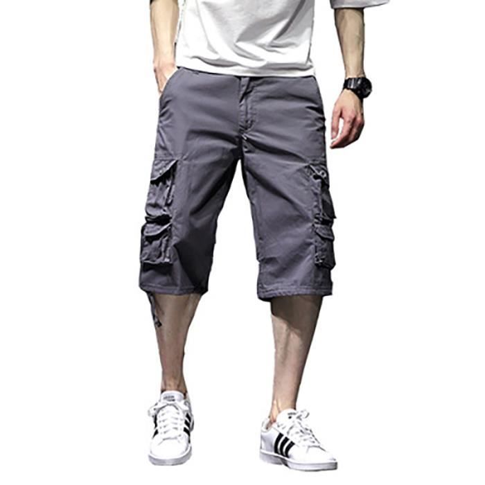 Pantacourt homme Mouvement de la mode d ete Pantacourt homme Simple et decontracte bermuda homme Vetement Masculin Gris de maure