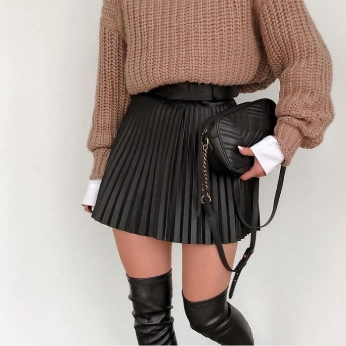 Jupe Mini jupes noires pliss es pour femmes ligne a taille haute