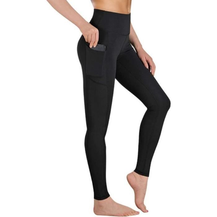 Legging de Sport Femme Marque Pantalon de Yoga avec Poches Taille Haute Noir Fitness Noir Cdiscount Sport