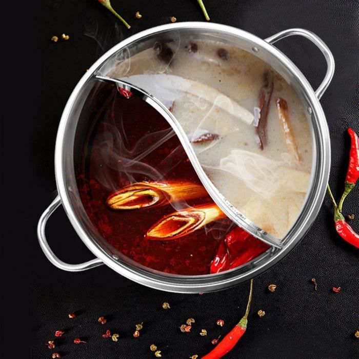 Pot en acier inoxydable avec séparateur Pot chaud double face Cuiseur à base de soupe à 2 grilles